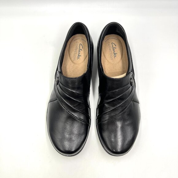 8N 8 NARROW WIDTH Clarks Hope Roxanne Black Leather Loafers‎ Comfort Shoes - Picture 3 of 12